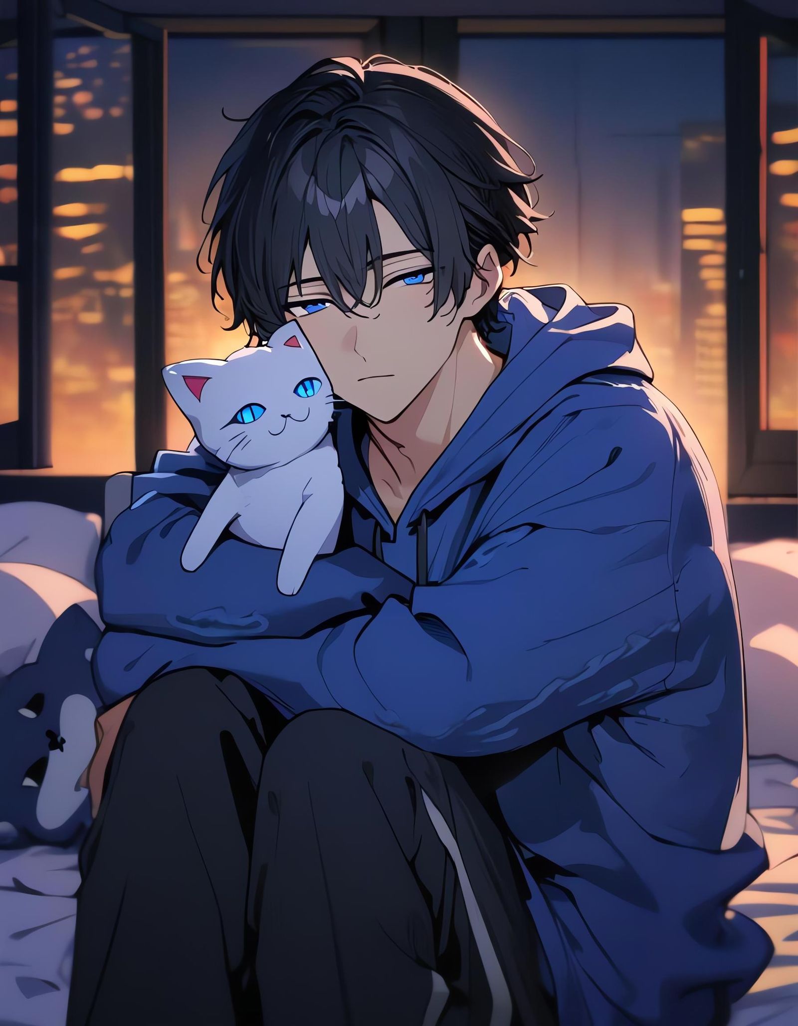 Boy with Fever Holding Plushie at Night