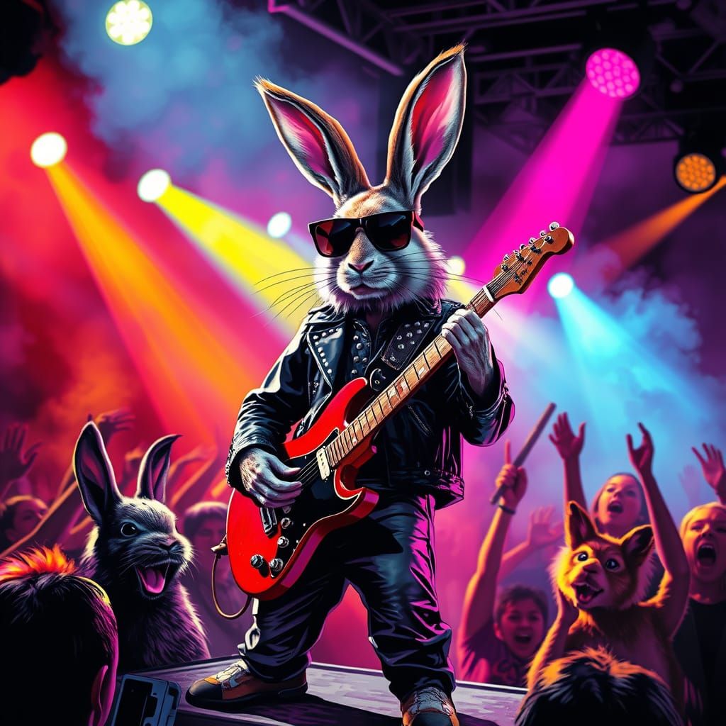 Rabbit Rockstar in 80s Rock Concert Scene