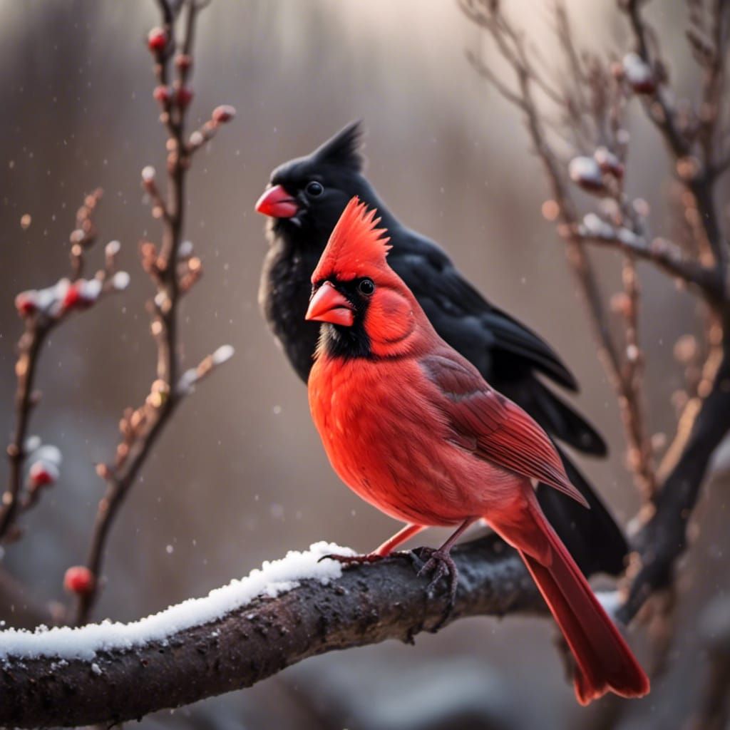 Cardinal Rides a Black Cat: Wildlife Photography