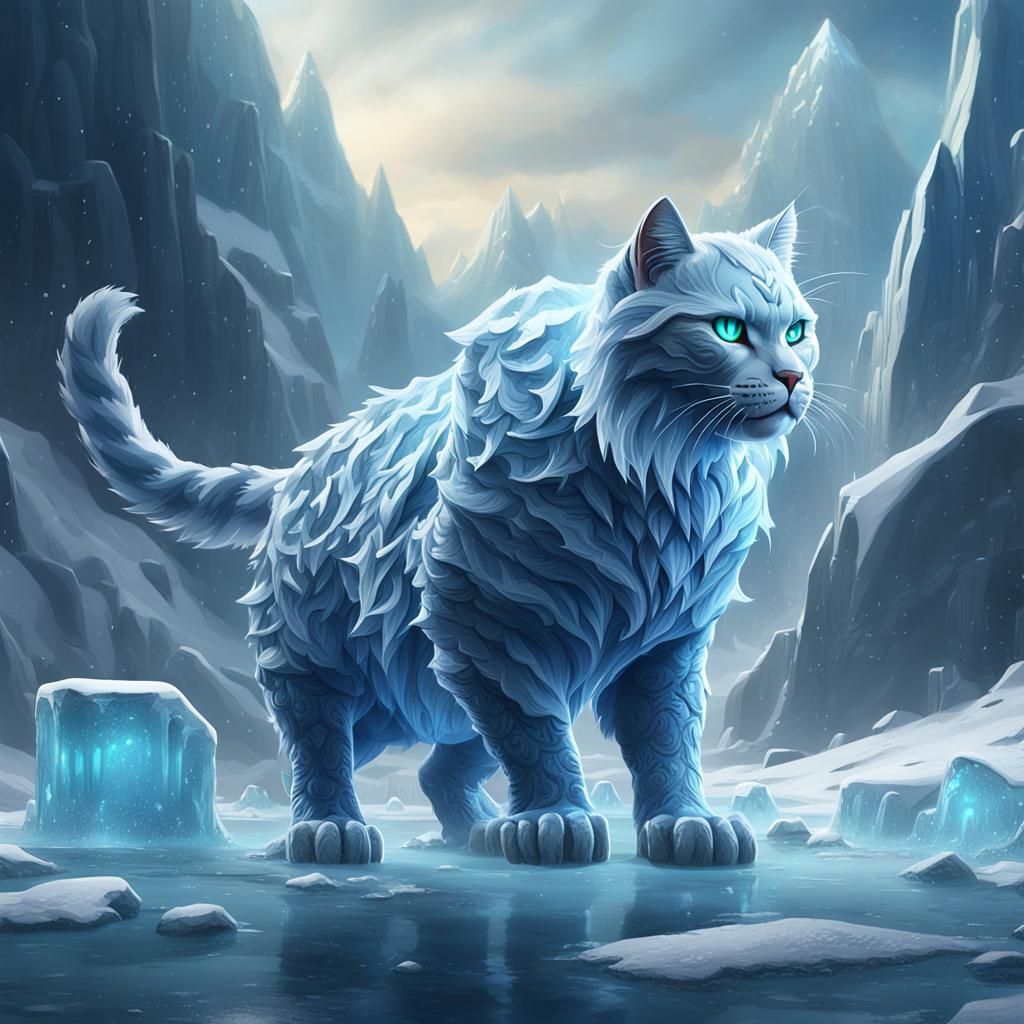 Intricate Ice Cat Fantasy Concept Art