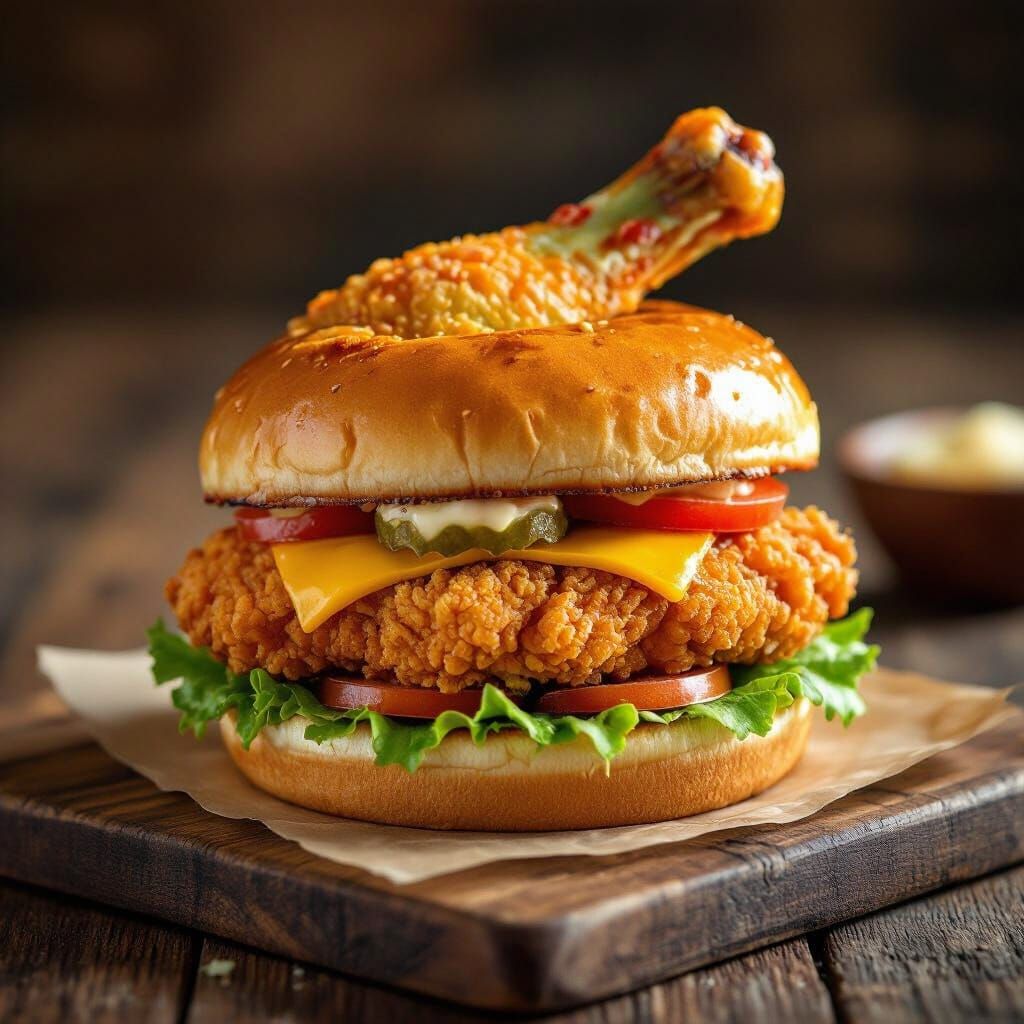 Succulent Fried Chicken Burger with Whole Leg