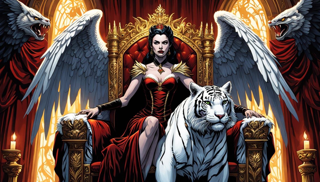 Vampire Queen on Throne with Golden Eagle Wings