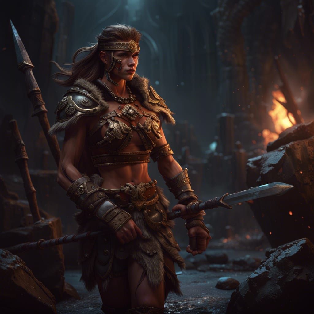 Fantasy Barbarian Warrior in Dark Fantasy Style