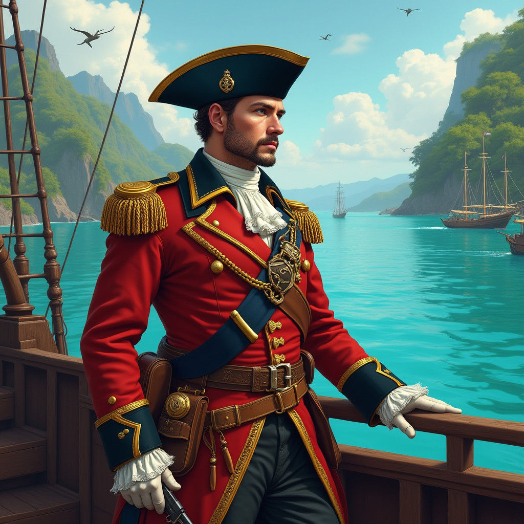 English Soldier on Warship in Caribbean Sea