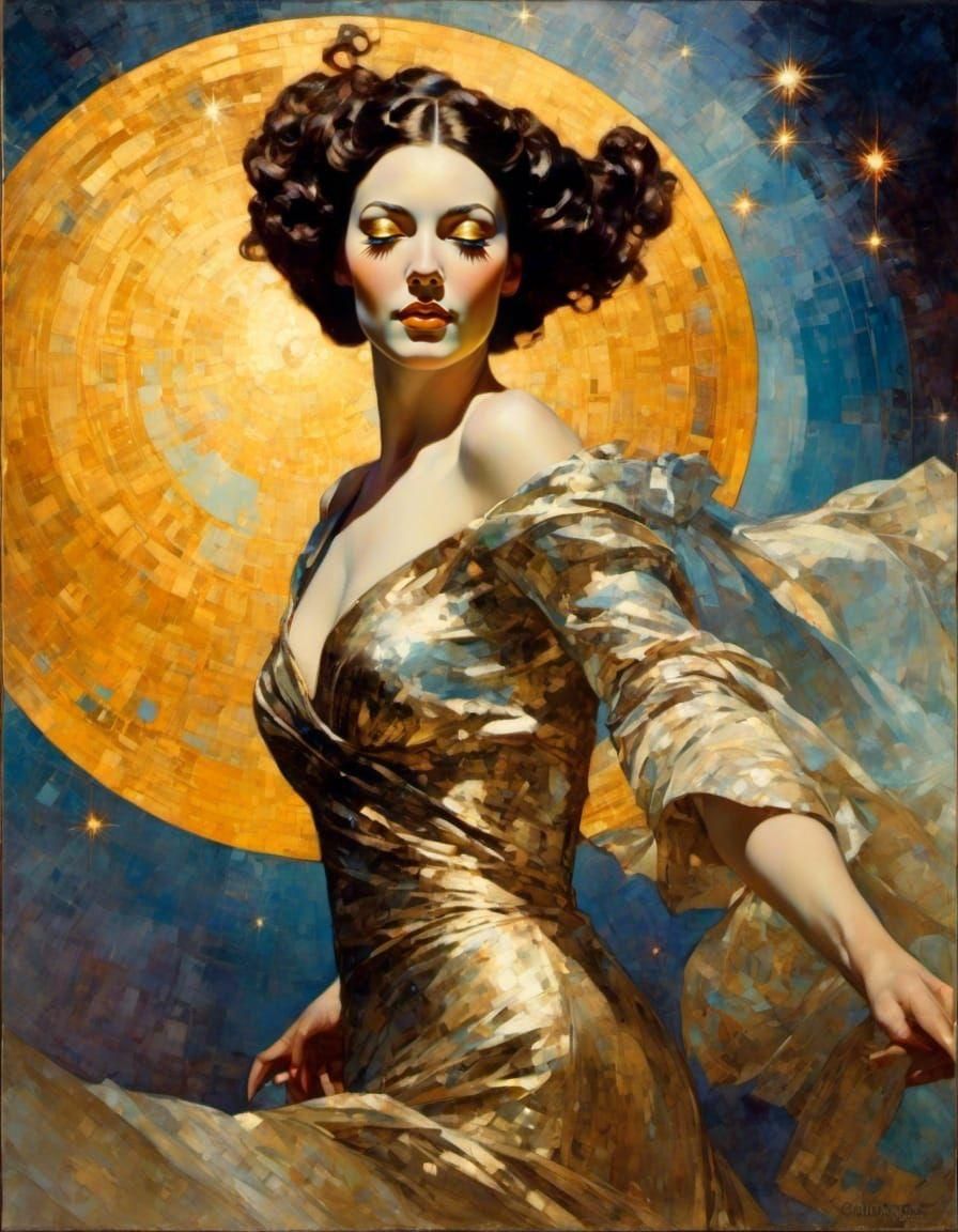 Golden Dancer in Celestial Light, Illustration Art