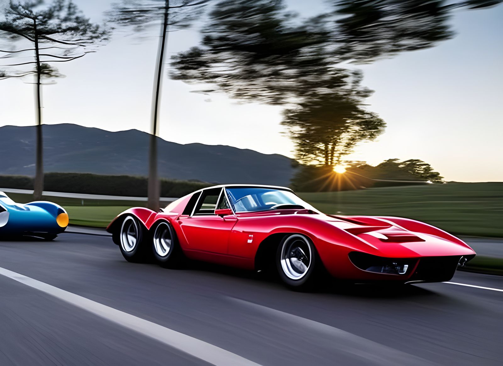 Classic Sports Cars Race, Photorealistic Render