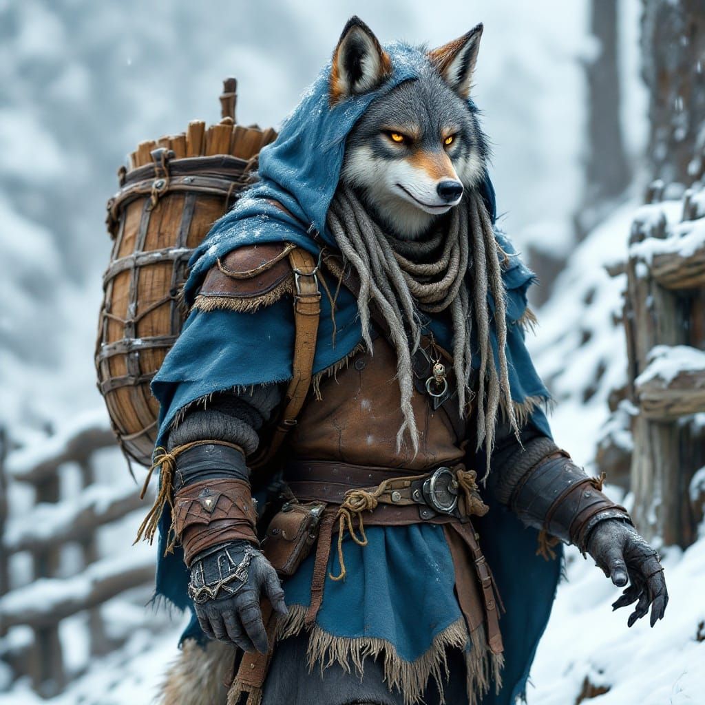 Anthropomorphic Coyote Embarks on a Winter Quest in Medieval...