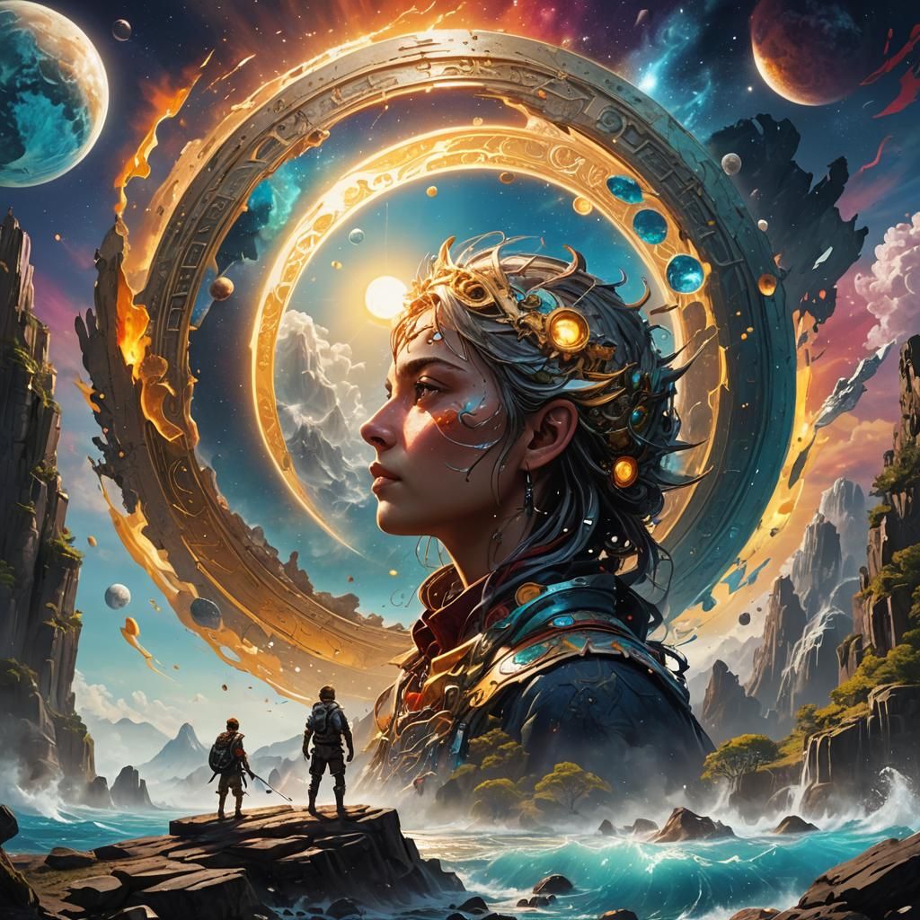 Alien Landscape with Two Moons and Shining Sun