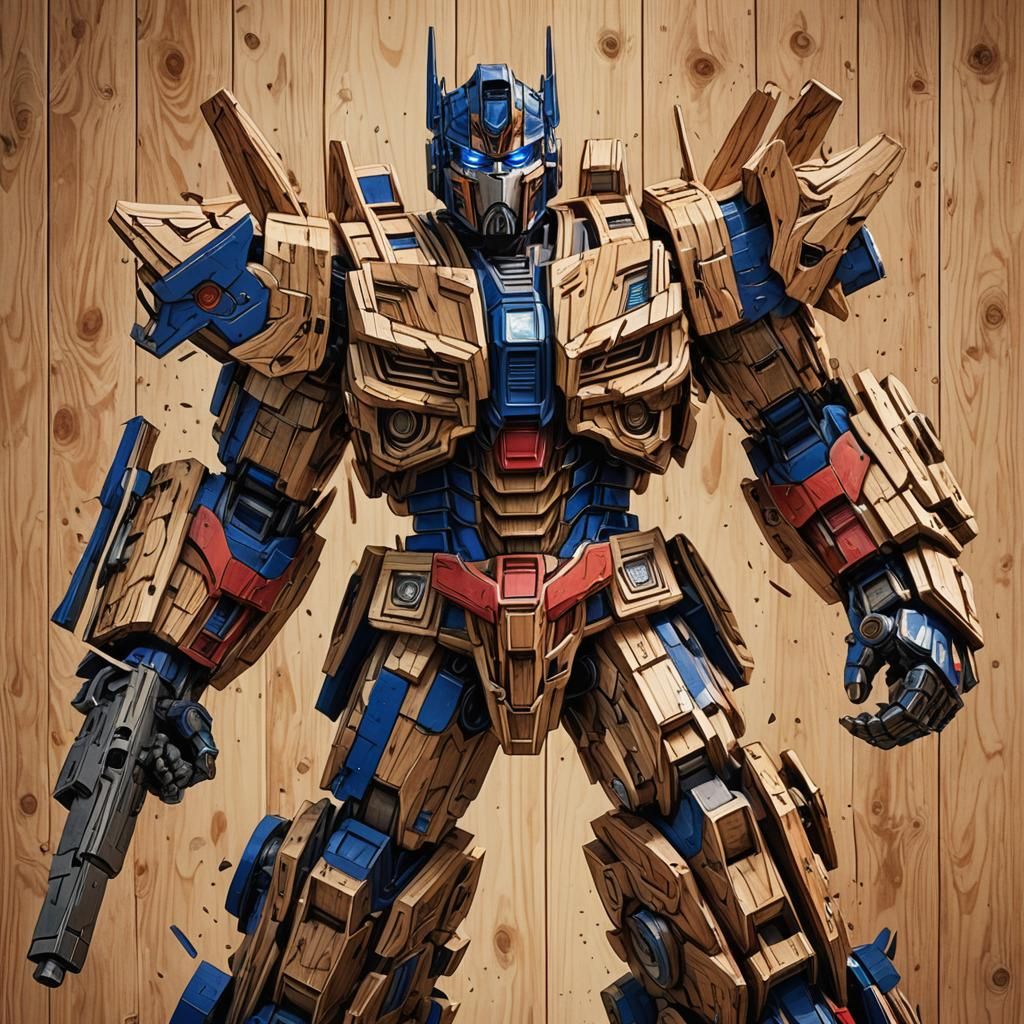 Wooden Optimus Prime in Manga Style