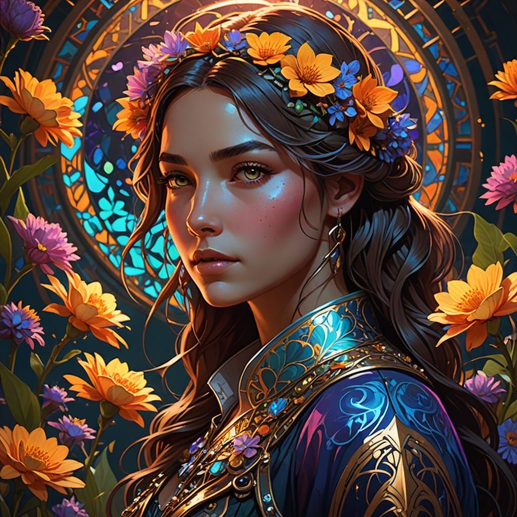 Floral Goddess in Vibrant Colors