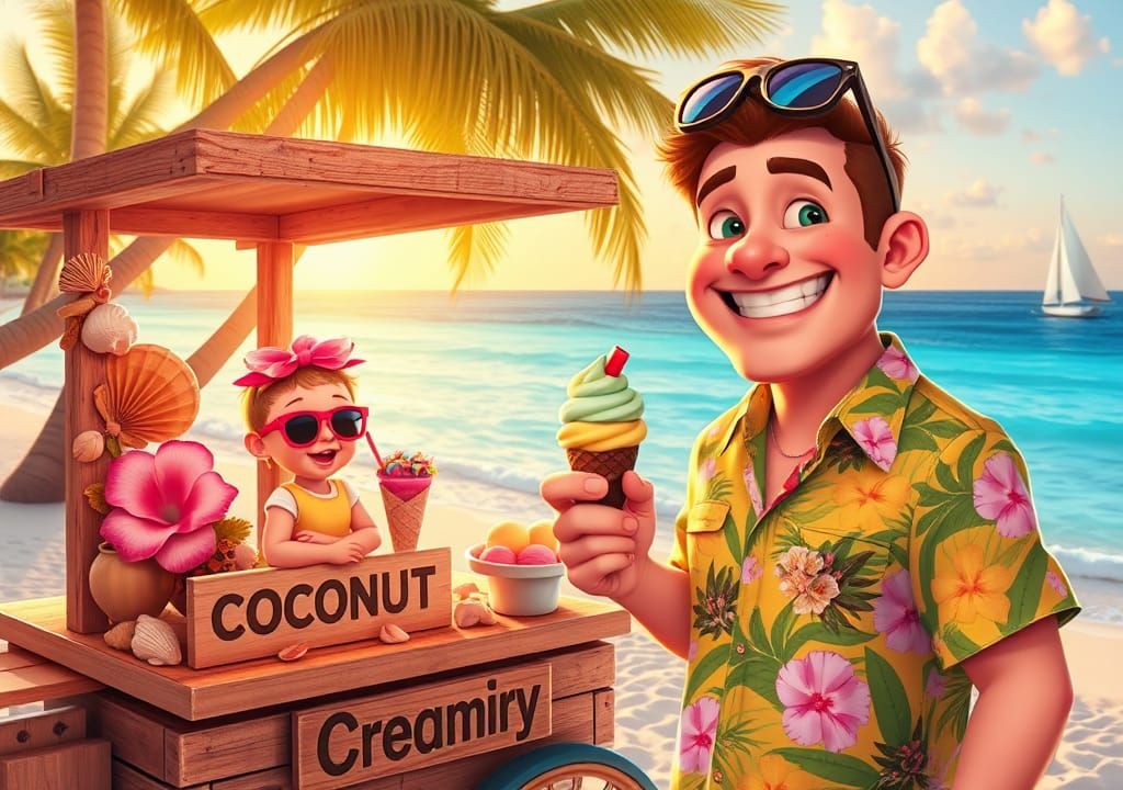 Tropical Ice Cream Seller on Sunset Beach
