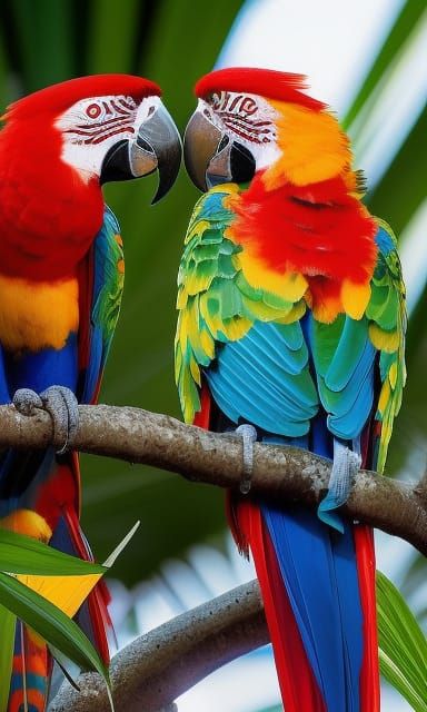 Macaws in Tropical Colors: An Expressionist Painting