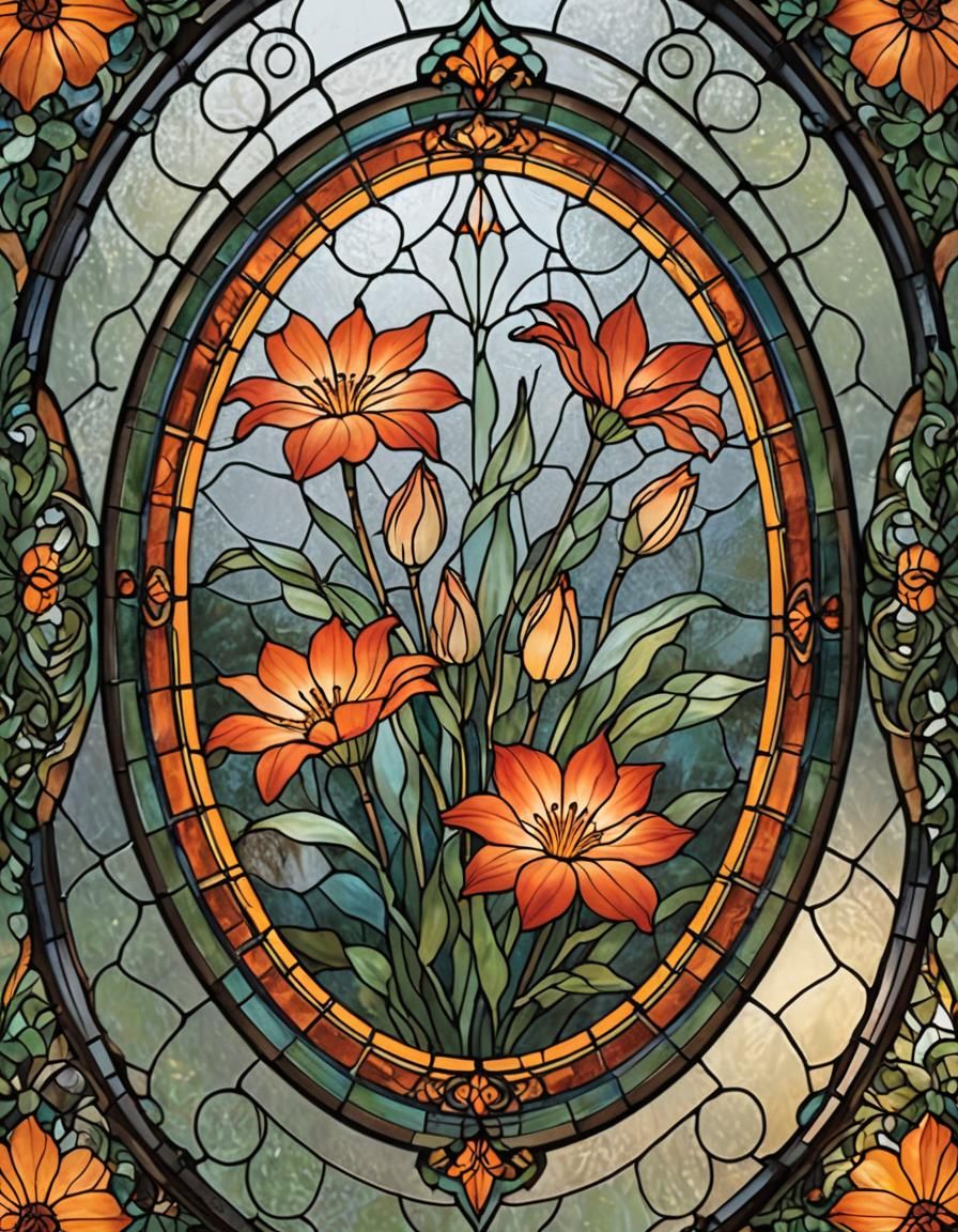 Orange Flaming Katy Flower in Stained Glass