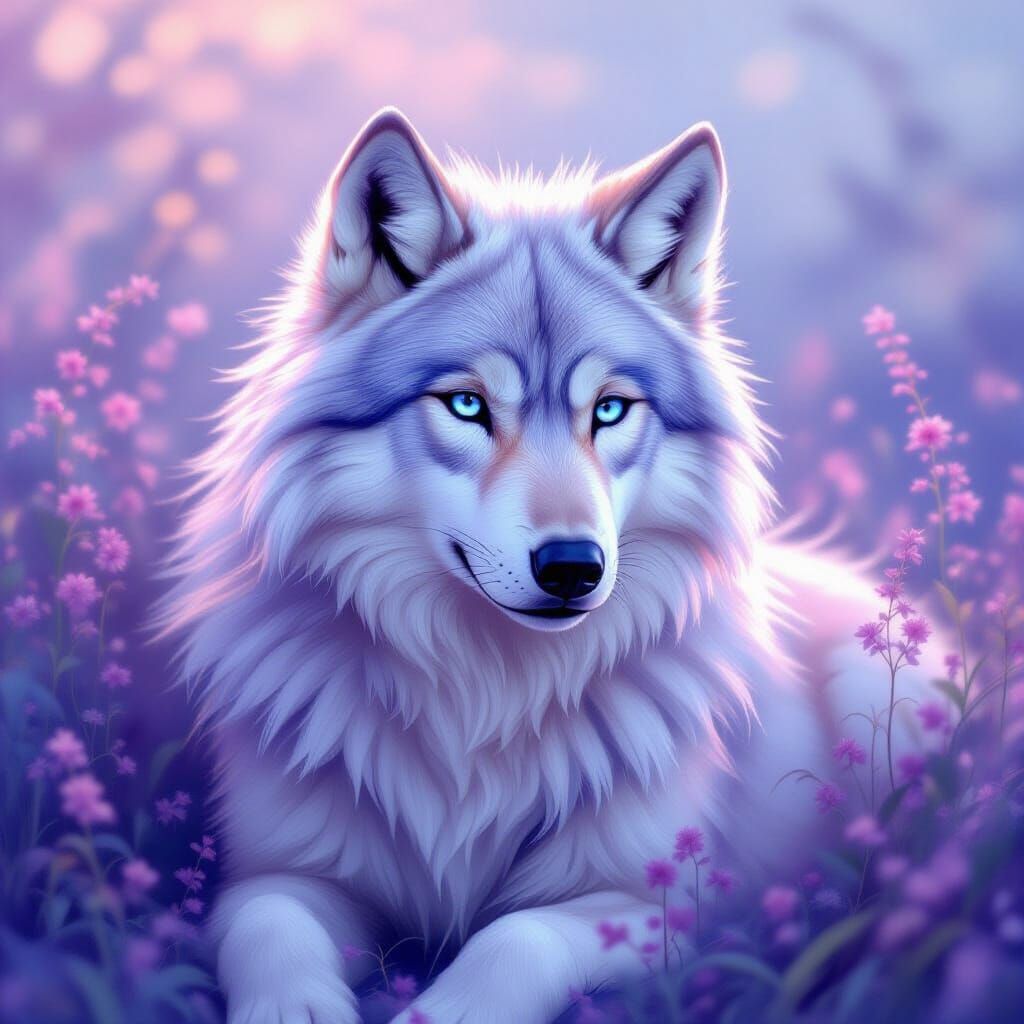 Ethereal Pink Wolf with Blue Stripes