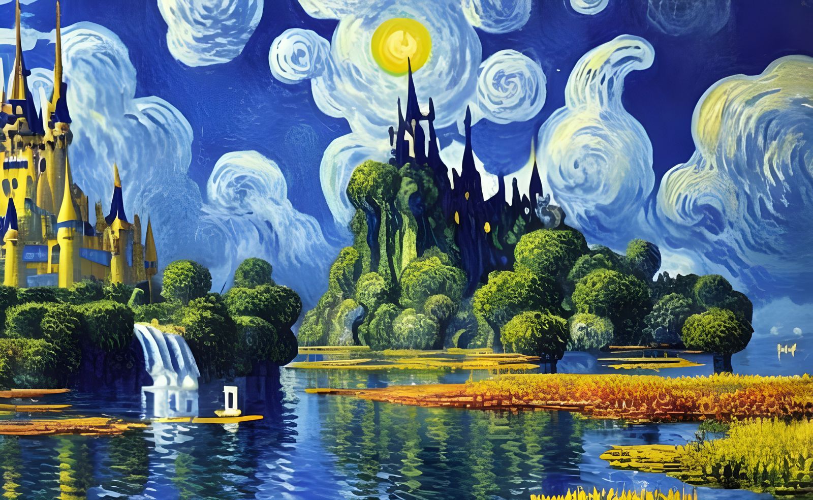 Floating Castle Island: Impressionistic Fantasy Art