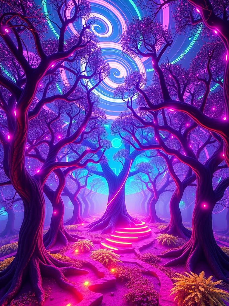 Vibrant, Futuristic Forest Blooms in Hyperrealistic 8K Style