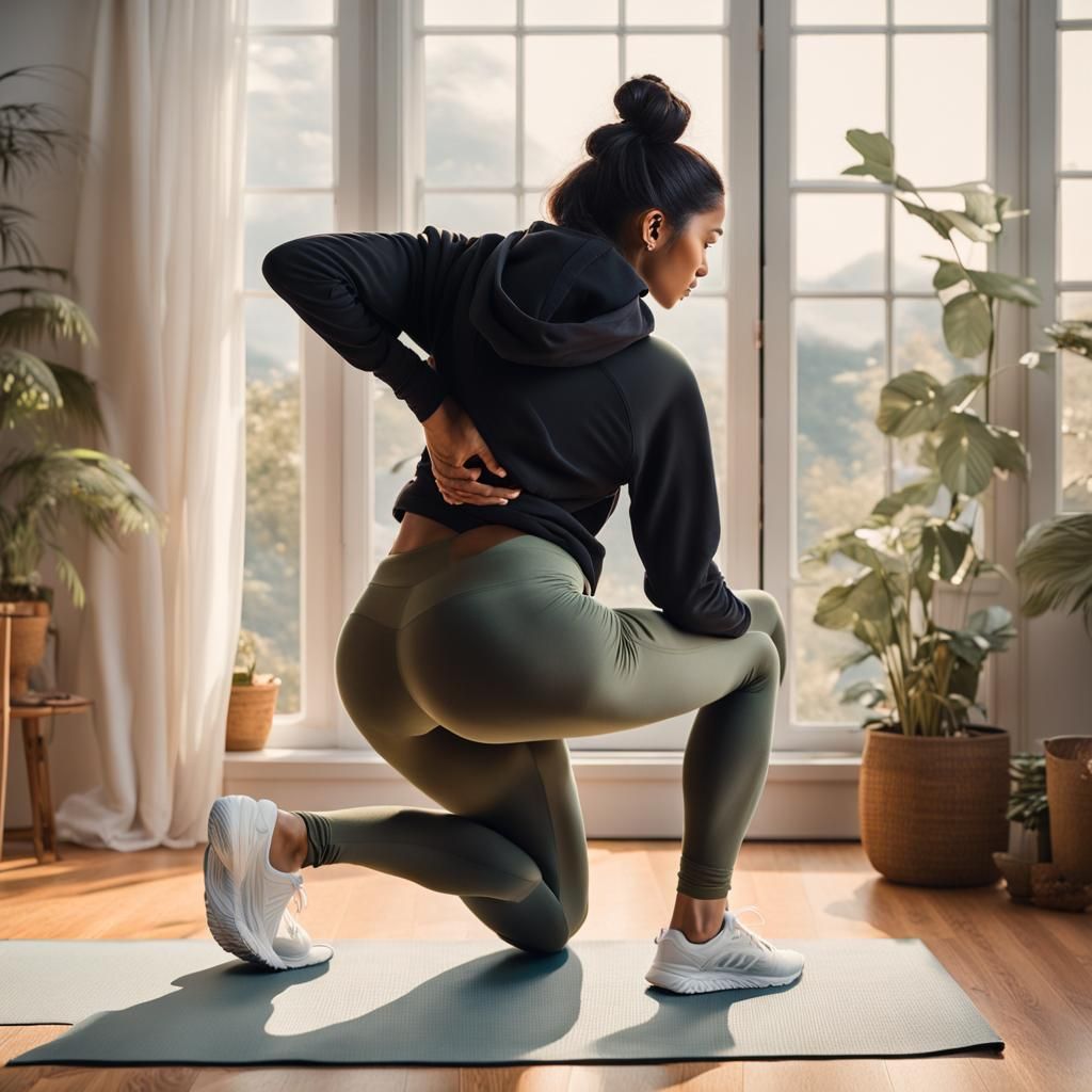 Curvaceous Woman Practicing Yoga at Home