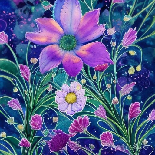 Botanical Flowers Watercolor Painting in Storybook Style