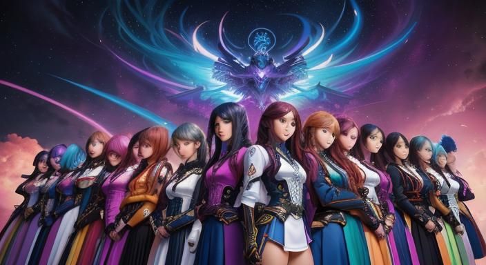 Anime Schoolgirls in Uniforms: Vibrant Illustration