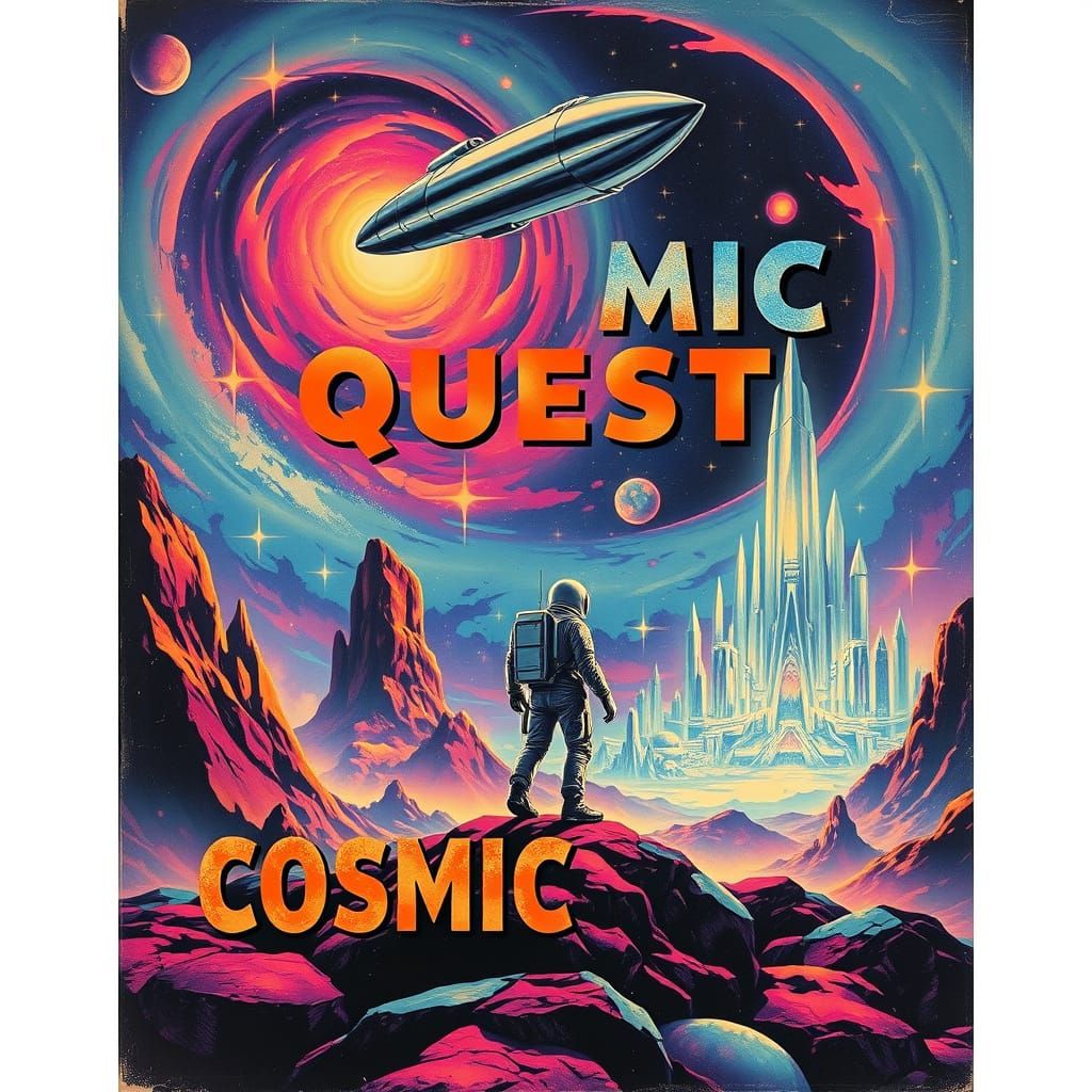 Retro Sci-Fi Book Cover: Astronaut on Alien World