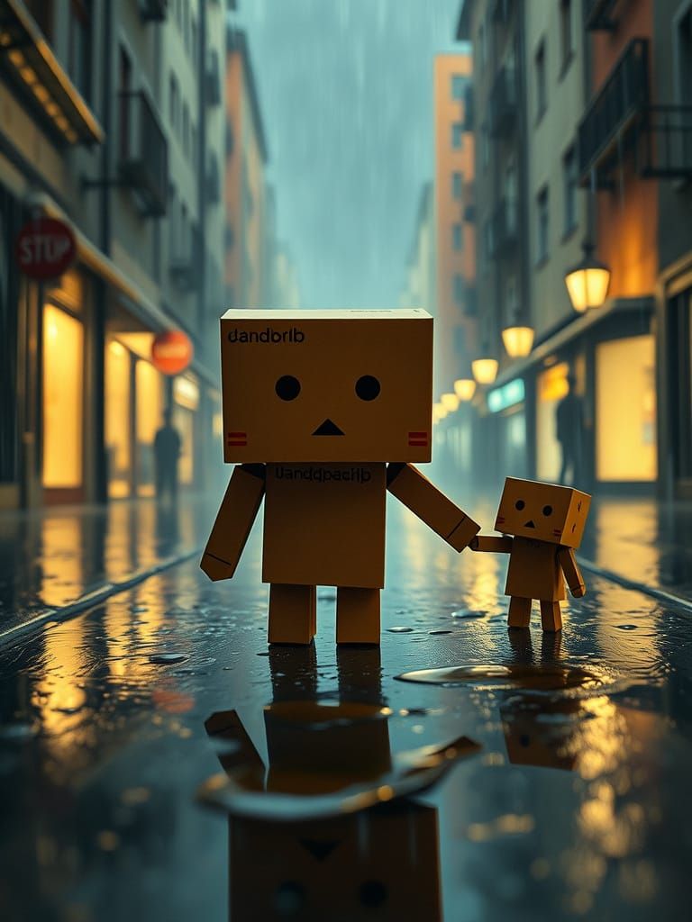 Danbo Characters in Rainy Origami World