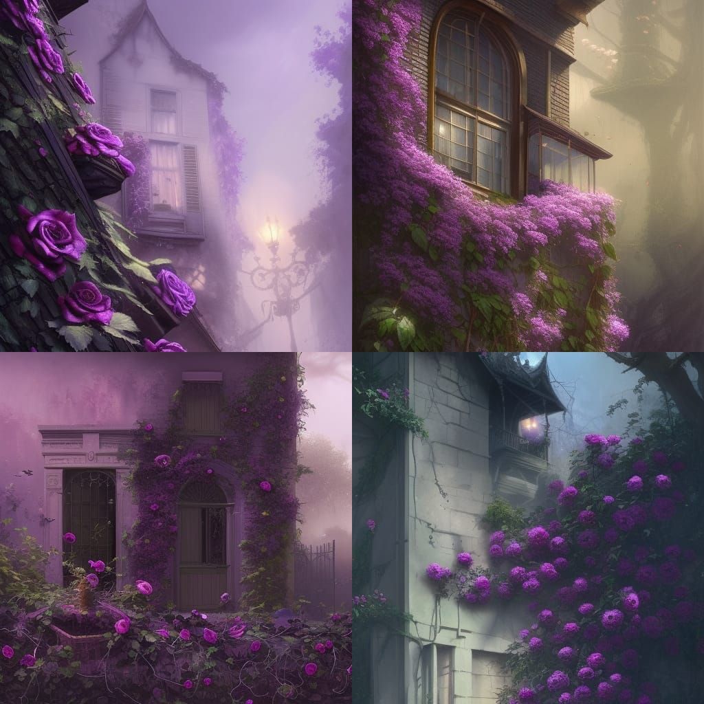 Black Roses Adorn House in Dark Fantasy Style