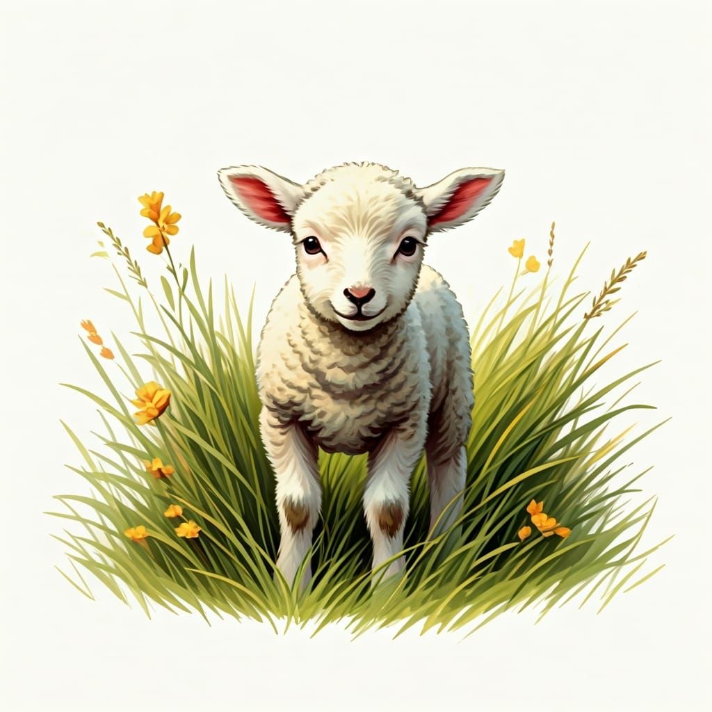 Vintage Lamb Illustration in Watercolor Style