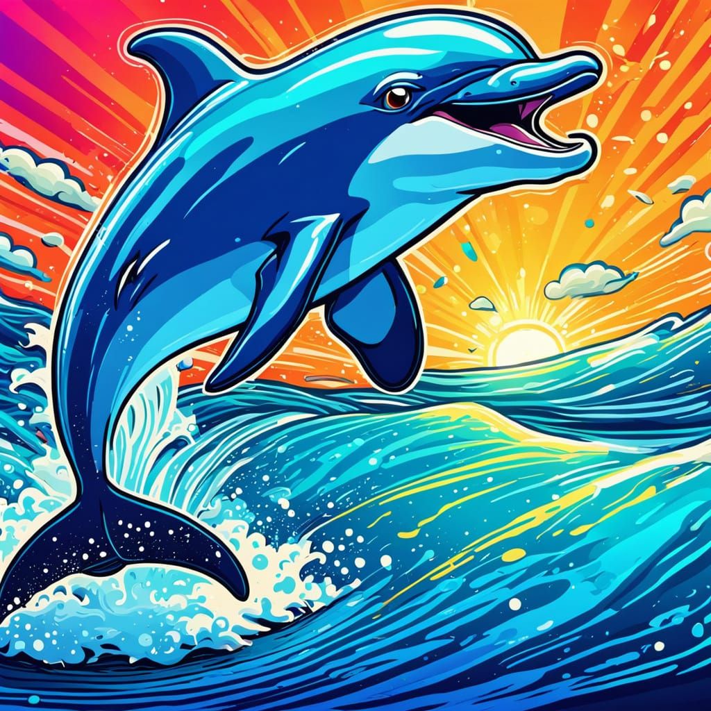 Cartoon Dolphin Jumping in Bold Retro Style