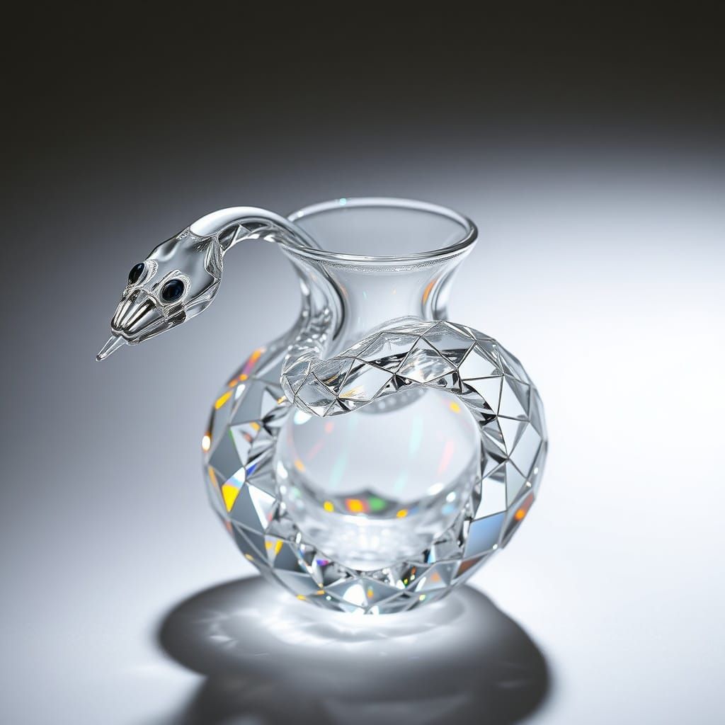 Miniature Crystal Snake Vase With Rainbow Hues