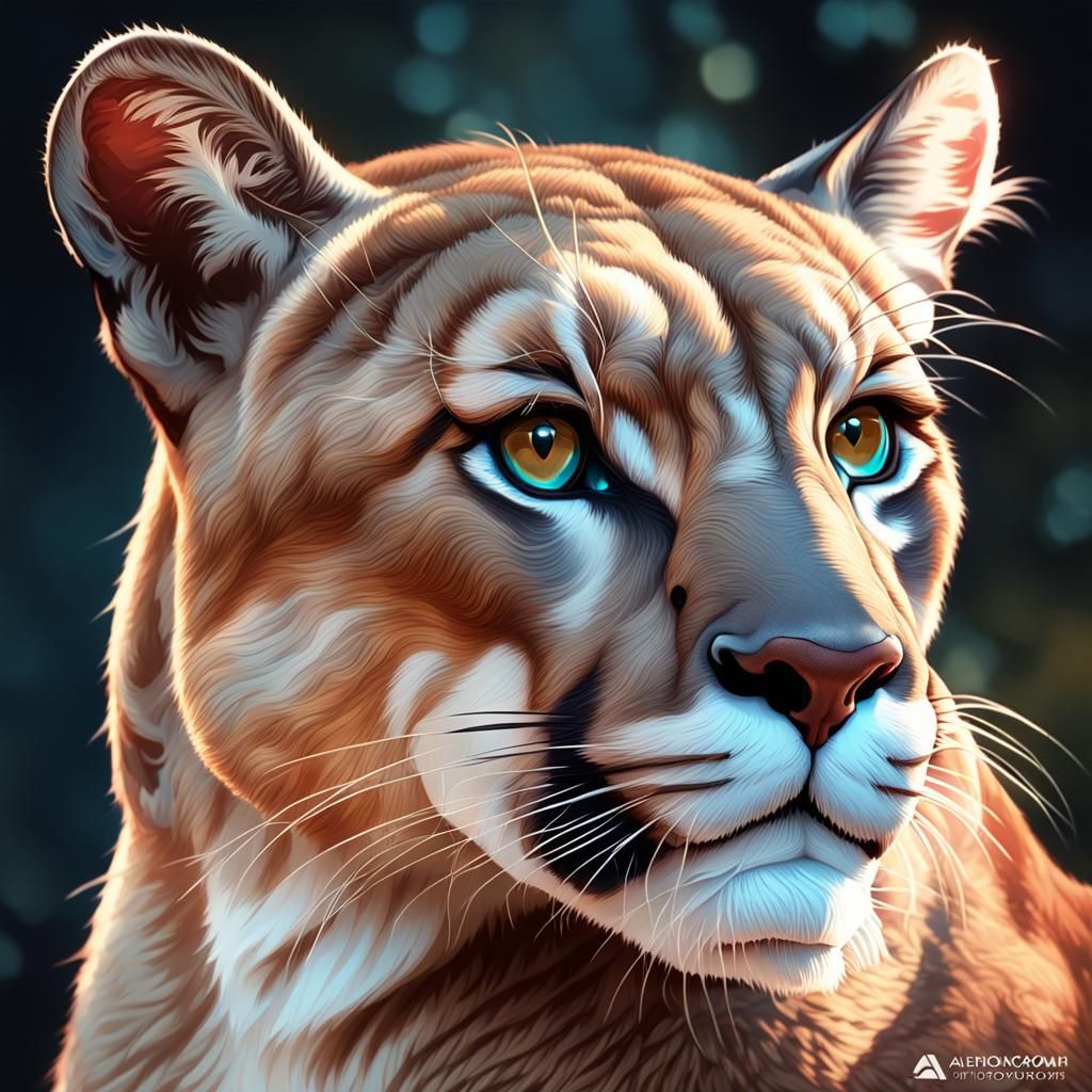 Detailed Portrait of a Female Cougar in Splash Art Style