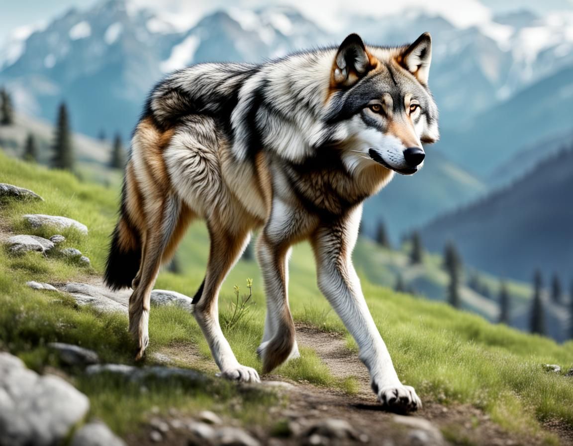 Grey Wolf Walking in Spring Mountains