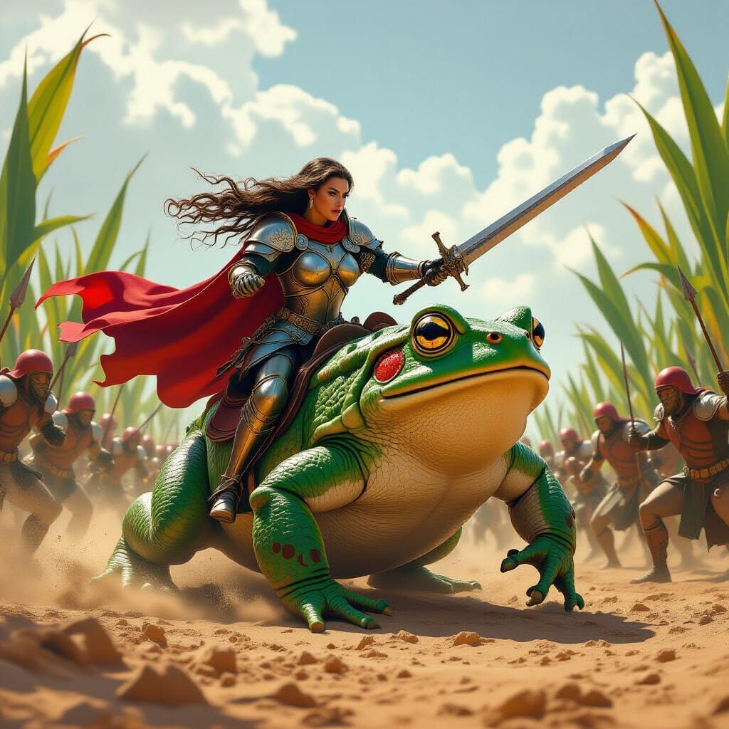 Medieval Warrior Rides Giant Frog to Battle Ants