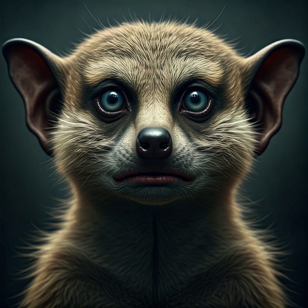 Distorted Meerkat Humanoid Figure in Dramatic Light