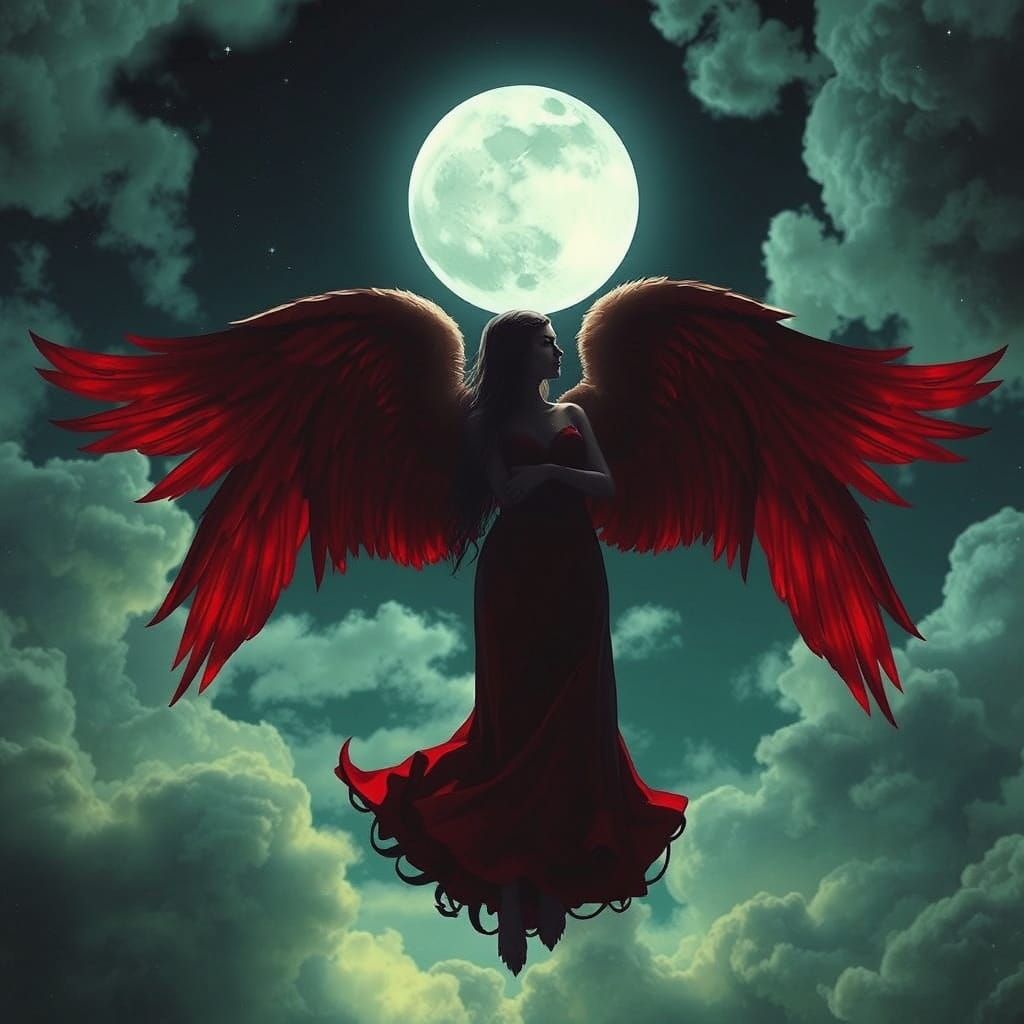 Surreal Ballad of the Lady in Red Under Dark Moonlight