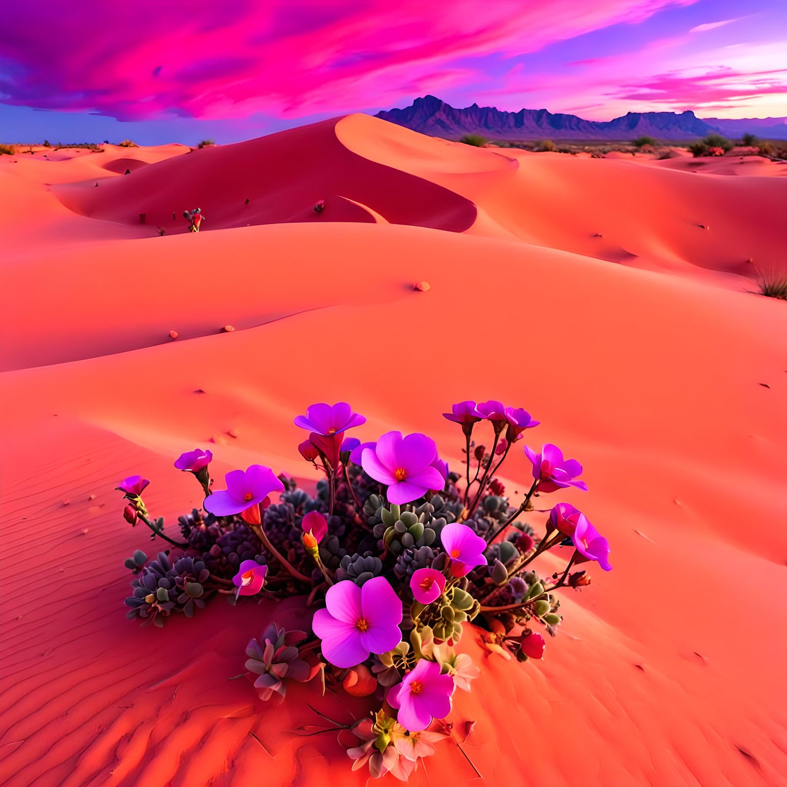 Pink Desert Dunes with Five-Spot Flowers