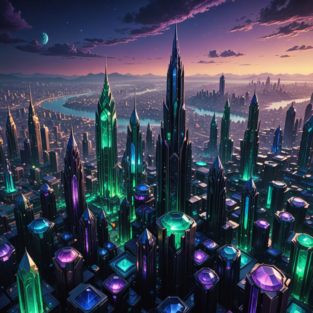 Luxurious Emerald Metropolis in Art Deco Futurism