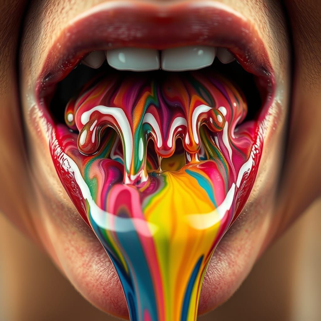 Surrealistic Mouth with 3D Paint Cascade