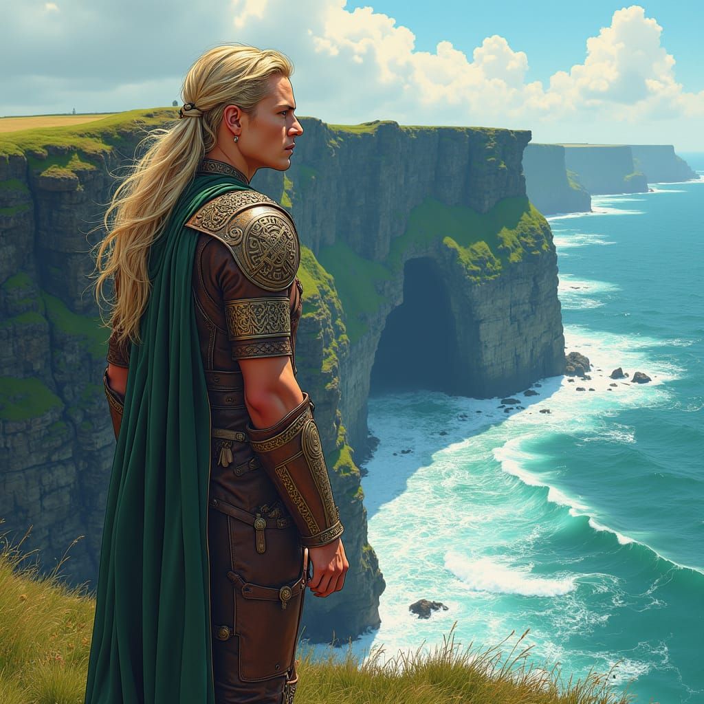 Anime Celtic Warrior at Windswept Cliff Edge