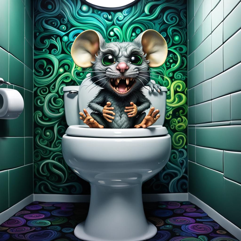 Angry Chibi Mouse on Toilet, Psychedelic Art