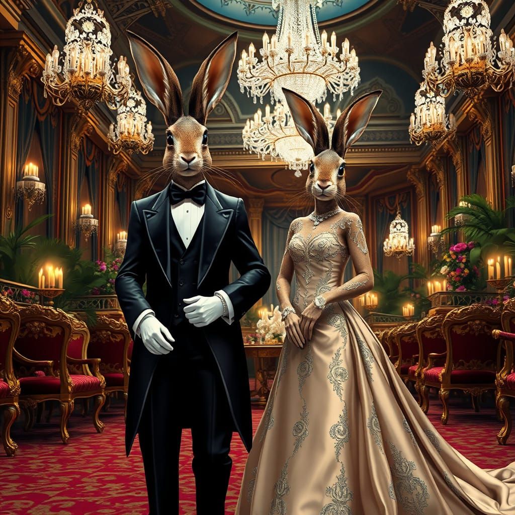 Elegant Hare Couple Attends a 19th-Century-Inspired Ball in...