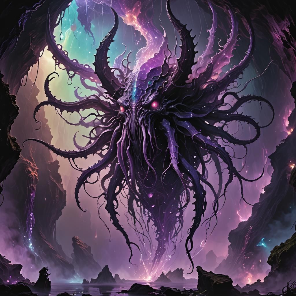 Lovecraftian Monster Rising from Purple Abyss