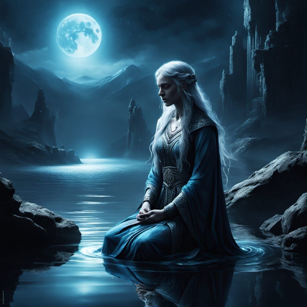 Sorrowful High Priestess Weeping into Earth, Mythic Fantasy ...