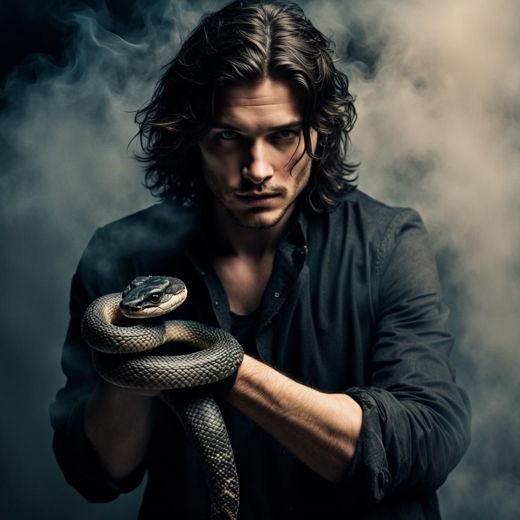 Young Man with Snake: Hyperrealistic Portrait