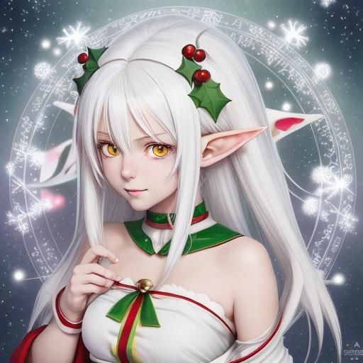 Cute Christmas Elf in Anime Style