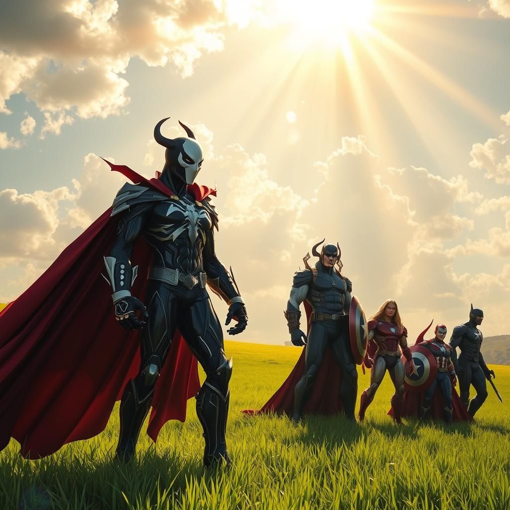 Spawn and Avengers in Dreamlike Fantasy Landscape