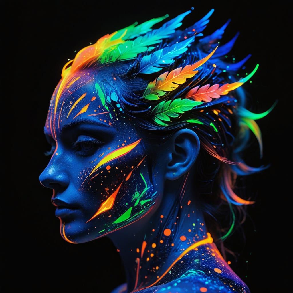 Surreal Watercolor Masterpiece with Glowing Neon Accents