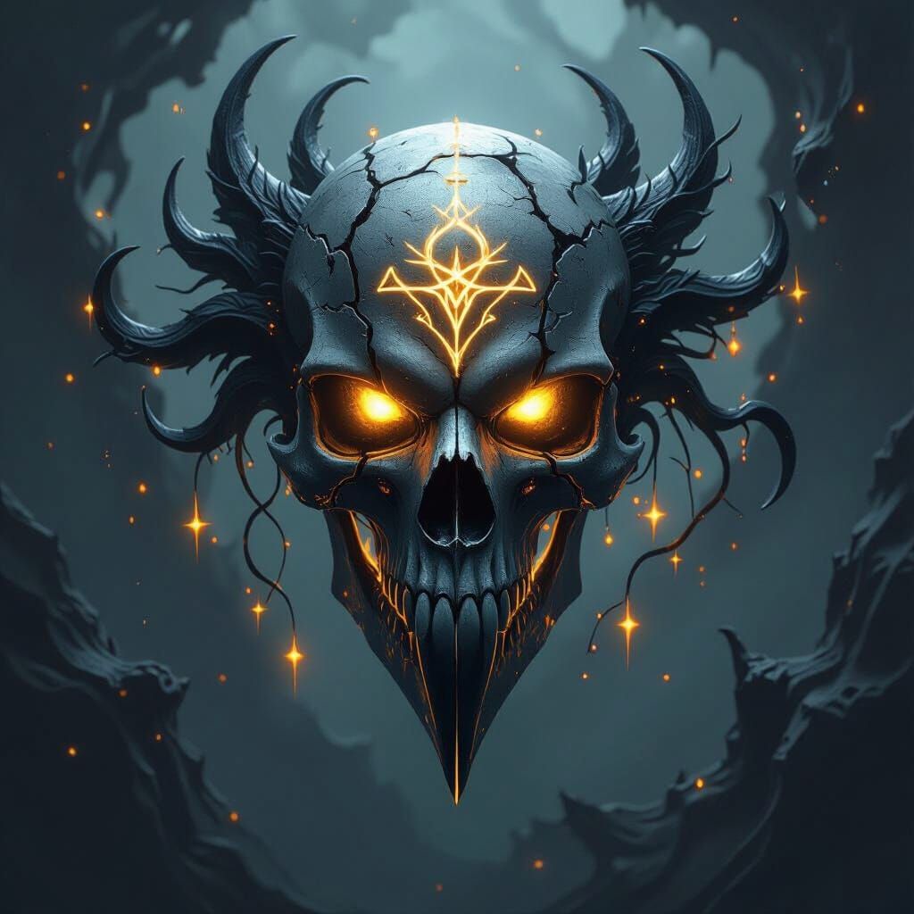 Glowing Rune Crow Skull Mask in Dark Void