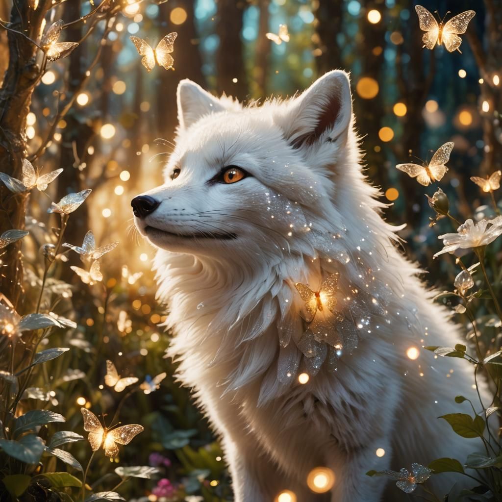 Whimsical Fox and Butterfly in Enchanted Garden
