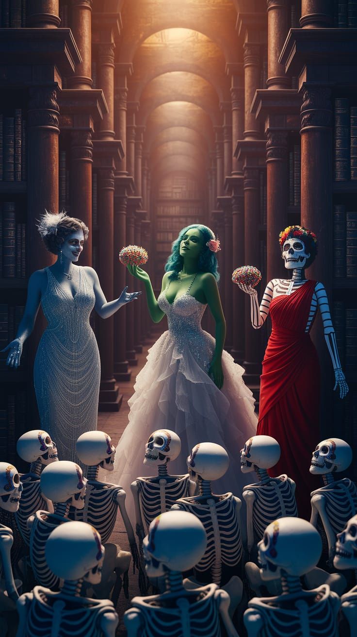 Spectral Figures in Ancient Library Distribute Candy