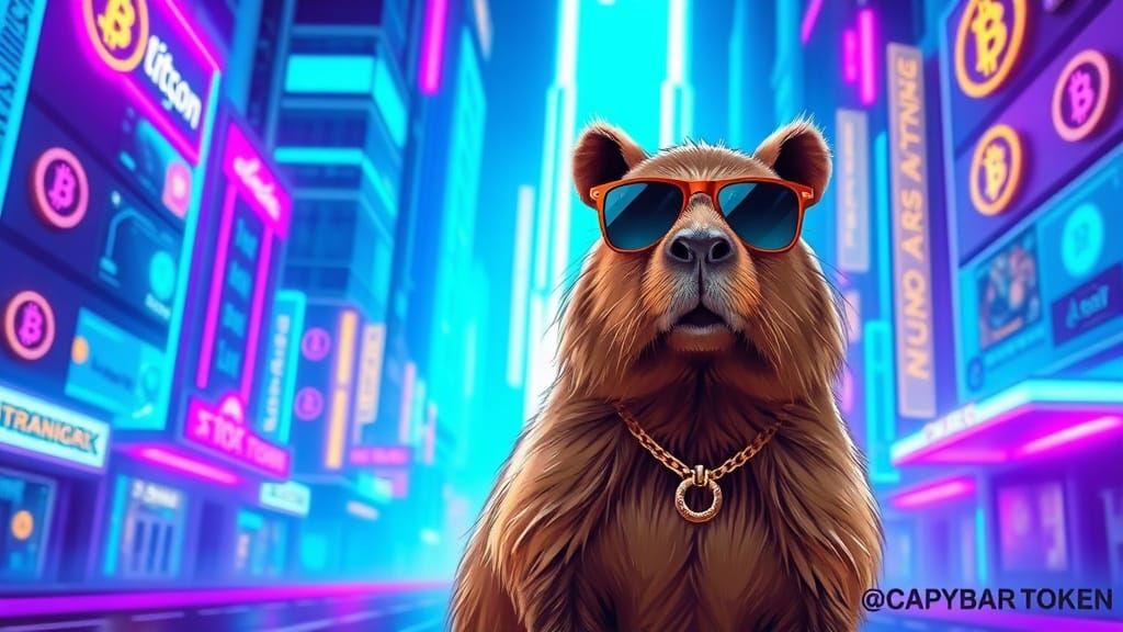 Capybara in Cyberpunk City with Neon Lights